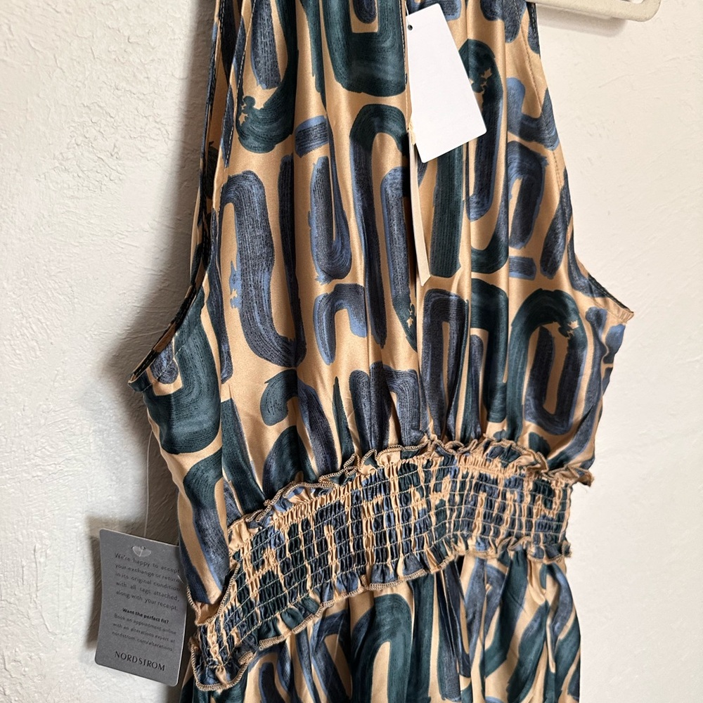 NWT MELLODAY Abstract Print Dress in Blue and Taupe - Picture 4 of 6